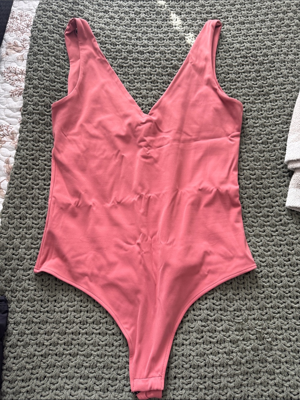 Amazon Coral Pink V-Neck One-Piece Bodysuit